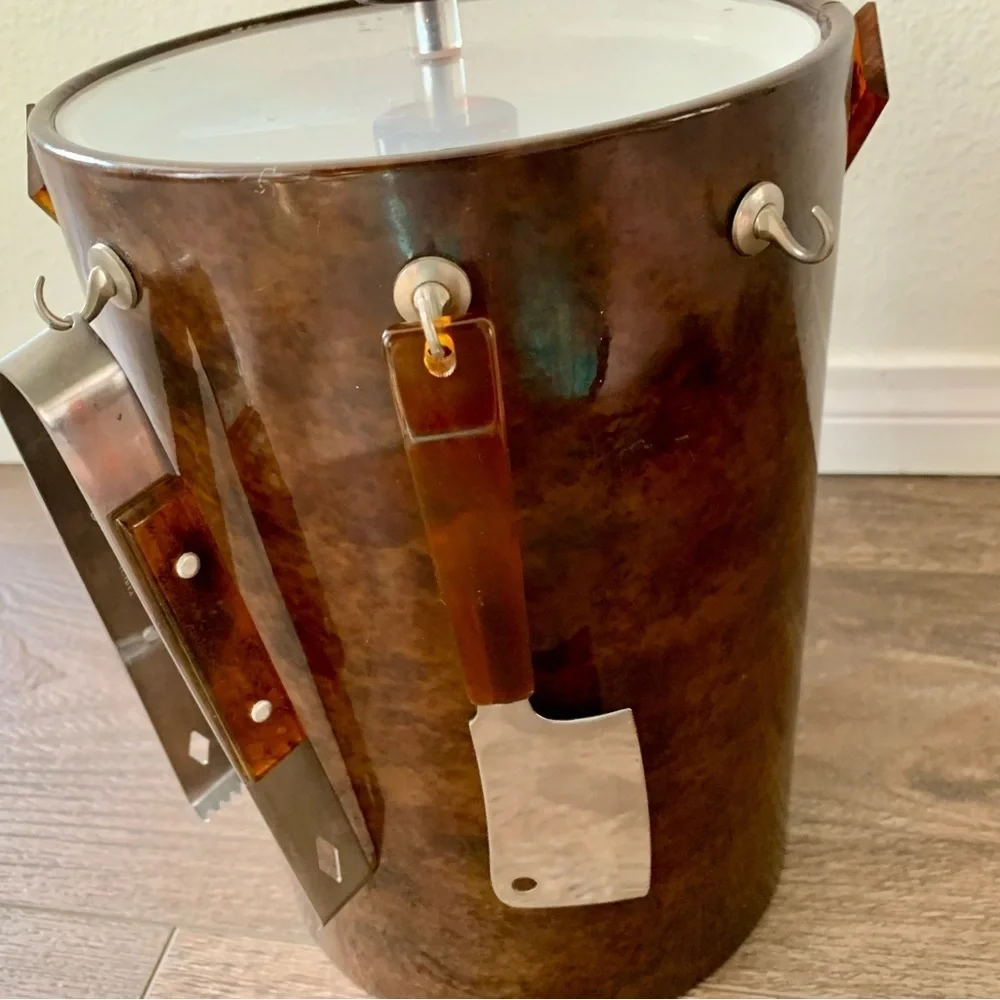Vintage Mid Century Modern Bar Georges Briard Tortoise Shell Vinyl Ice Bucket